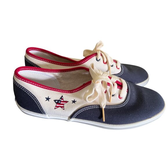 Keds Original Womesn Patrotic Sneakers 7.5 Champion  American Flag Stars  Canvas - Picture 1 of 8